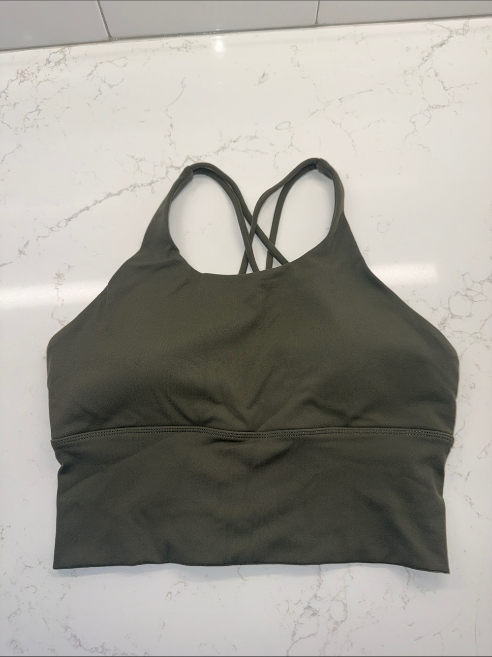 Strappy High-Neck Sports Bra - Olive